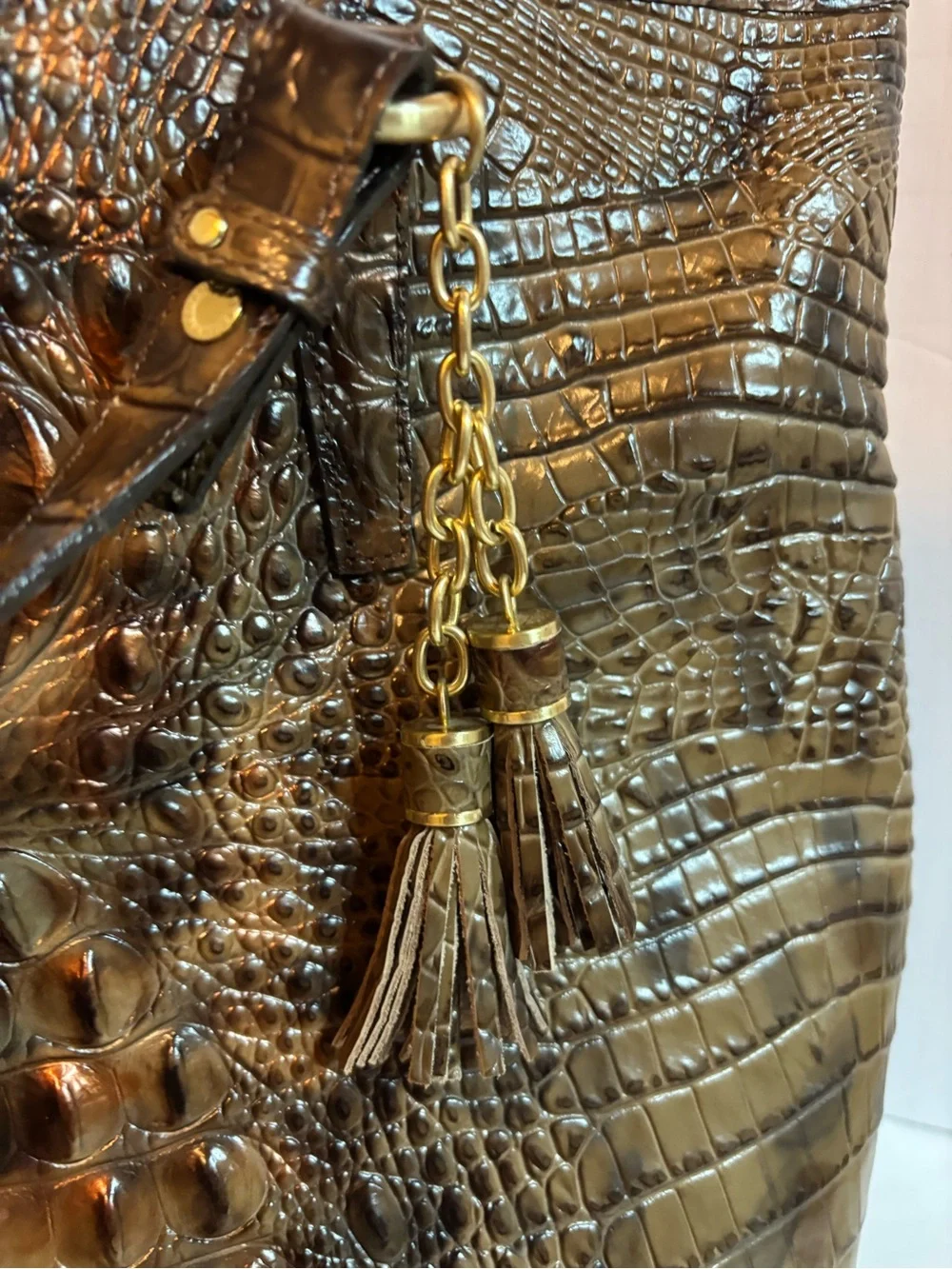 Brahmin Metallic Brown Croc-Embossed Tote